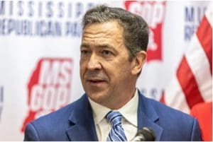 State Sen. Chris McDaniel announces that he is running for lieutenant governor during a press conference at the Mississippi Republican Party Headquarters in Jackson, Miss., January 30, 2023. Credit: Eric Shelton/Mississippi Today