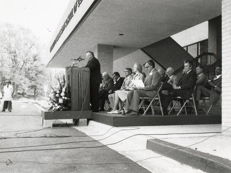 Dr. Norman C. Nelson, former UMMC vice chancellor, speaks at School of Dentistry dedication ceremony in 1978.