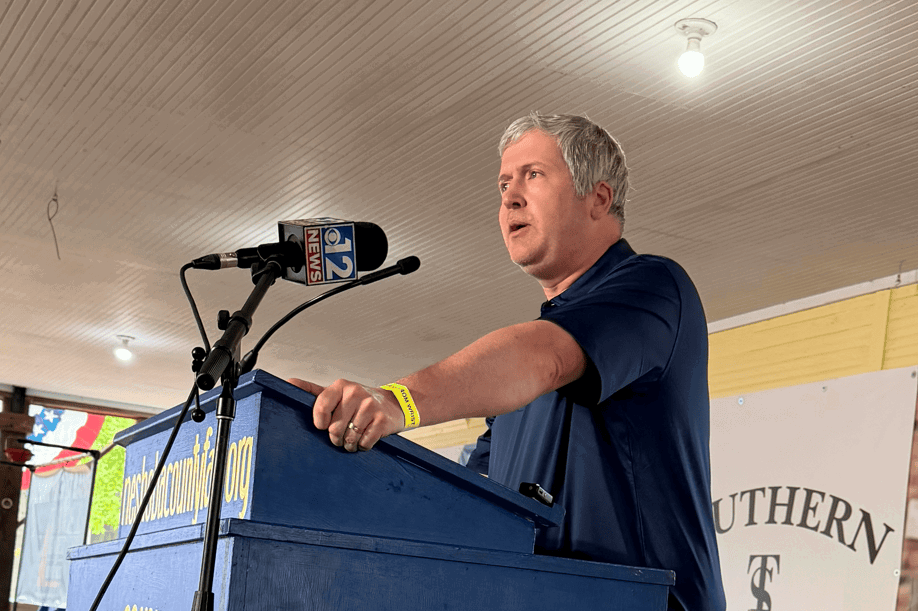 State Treasurer David McRae speaks at the 2026 Neshoba County Fair (Photo by Frank Corder | Magnolia Tribune)